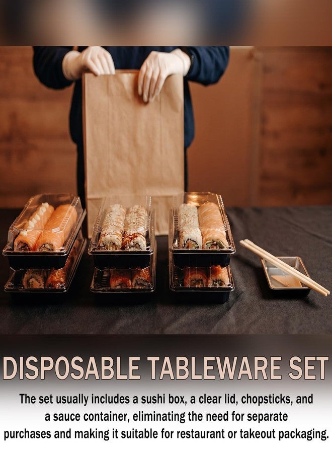 Yiyiring 100 Set Sushi Containers with Lids, 9.5" Bamboo Chopsticks & Soy Sauce Dishes, Disposable Takeout Trays, Charcuterie Boxes for Sandwich, Cookie or Muffin Food Display(8.5 x 3.5 x 1.7 Inch) - Image 4