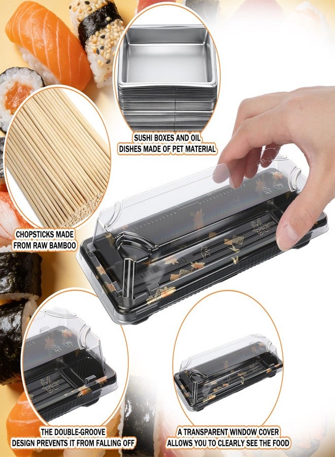 Yiyiring 100 Set Sushi Containers with Lids, 9.5" Bamboo Chopsticks & Soy Sauce Dishes, Disposable Takeout Trays, Charcuterie Boxes for Sandwich, Cookie or Muffin Food Display(8.5 x 3.5 x 1.7 Inch) - Image 3