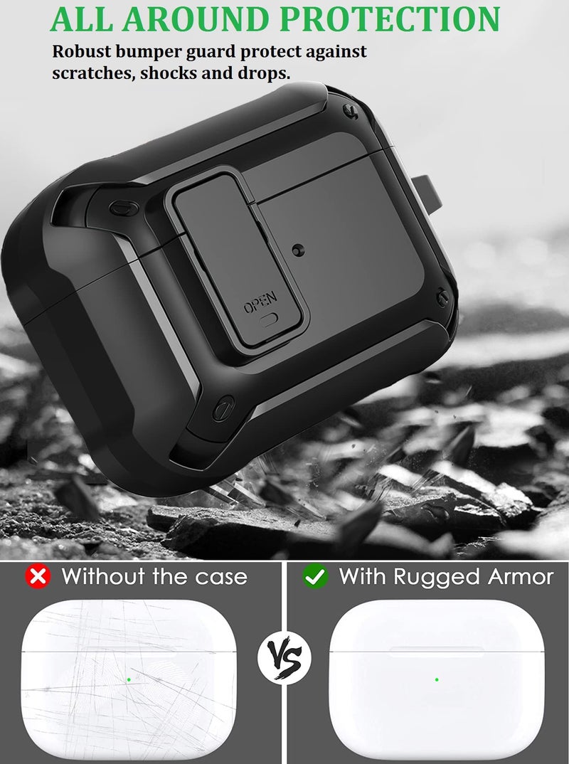 Olytop AirPods 3rd Generation Case with Lock Lid, Full-Body Rugged AirPod Gen 3 Shockproof Case Armor Protective Skin Cover Men with Carabiner for iPod Airpods 3rd Gen-Black - Image 5