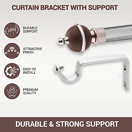 GLOXY Stainless Steel & ABS Curtain Bracket Parda Holder with Support 1 Inch Rod Pocket Finials Designer Door and Window Rod Support Fittings, Curtain Rod Holder(Brown, Pair of 4) - Image 2