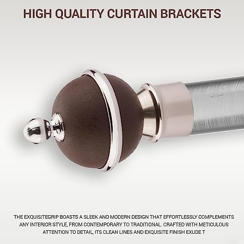 GLOXY Stainless Steel & ABS Curtain Bracket Parda Holder with Support 1 Inch Rod Pocket Finials Designer Door and Window Rod Support Fittings, Curtain Rod Holder(Brown, Pair of 4) - Image 3