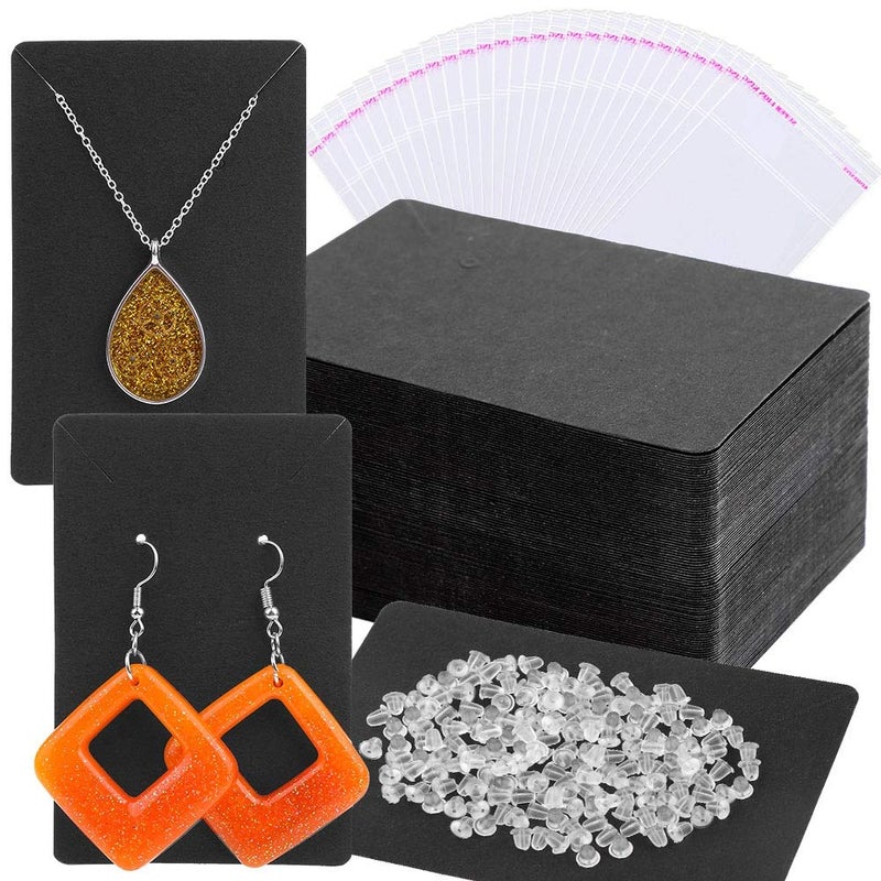 Anezus Earring Display Cards with Bags and Backs for Jewelry Packaging - Black - Image 1