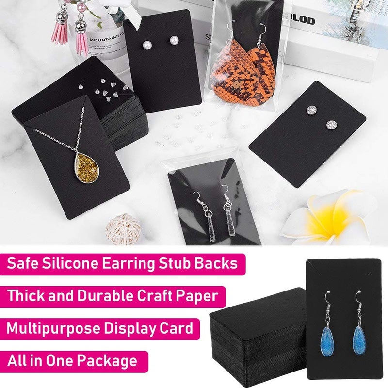Anezus Earring Display Cards with Bags and Backs for Jewelry Packaging - Black - Image 3