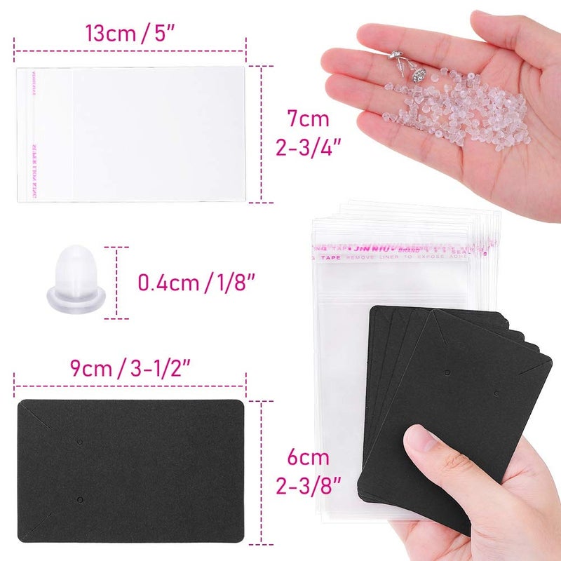 Anezus Earring Display Cards with Bags and Backs for Jewelry Packaging - Black - Image 4