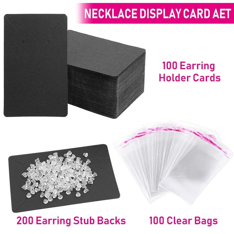 Anezus Earring Display Cards with Bags and Backs for Jewelry Packaging - Black - Image 2