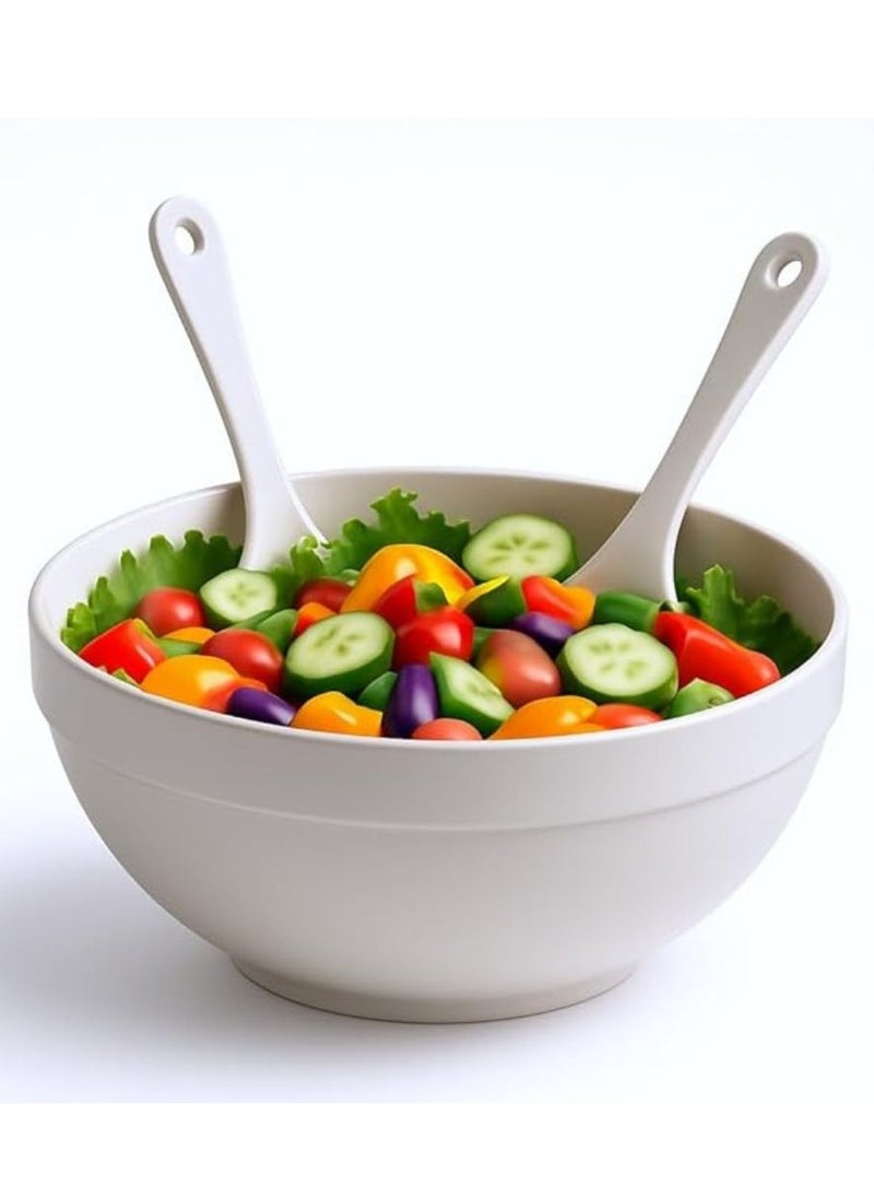 Dunya Plastik - Large salad and fruit BPA free mixing bowl with spoon and fork for mixing salad fruits and pasta 5500 ml 13L*27W cm white - Image 1