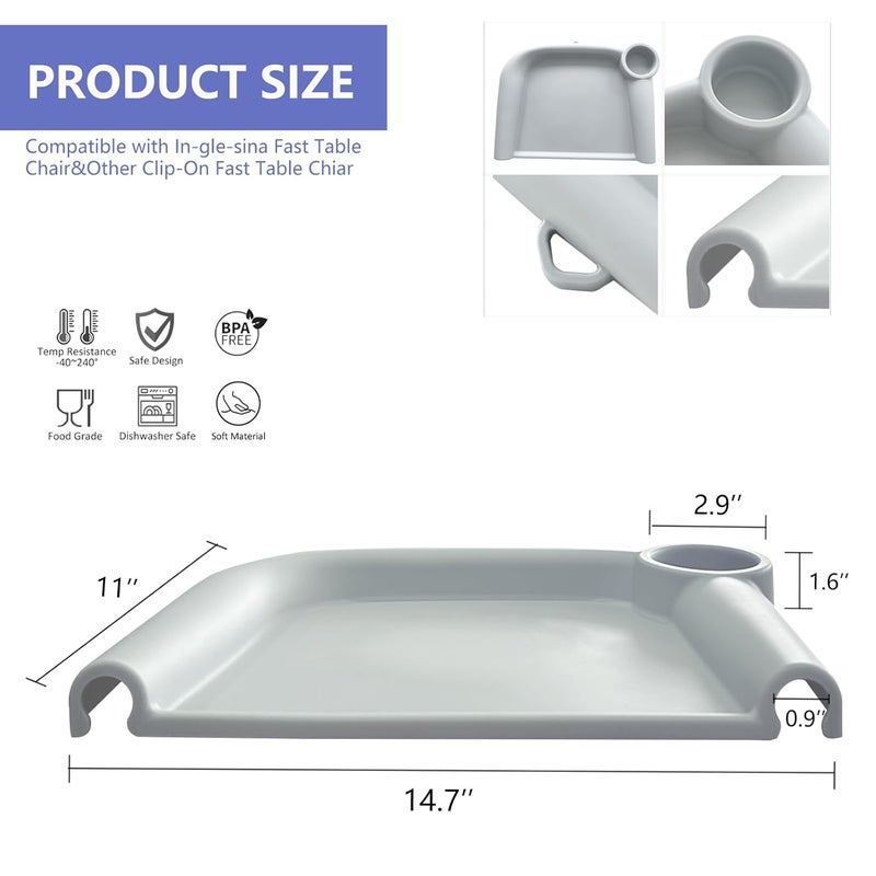 Failun Silicone Baby Dining Tray Compatible with Inglesina Fast Table Chair  Other HookOn High ChairsPortable ClipOn Fast Table Chair Baby Tray Dishwasher Safe  BPA Free Upgraded Gray - Image 2