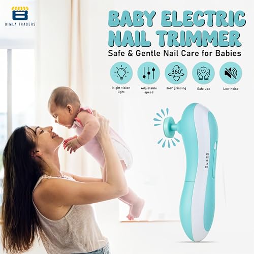 BTfash Baby Nail Trimmer with 6 Grinding Heads, Electric Nail File for Newborns, Infants & Toddlers, Gentle & Safe Nail Care Kit with Adjustable Speed & LED Light, Baby Manicure Set.(NT001_WHT_BLU) - Image 3