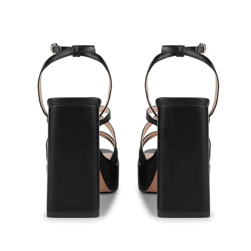 ISNOM Black Chunky Platform Sandals for Women - Ankle Strap Heels & Block Heels with Stripper Style - Image 3