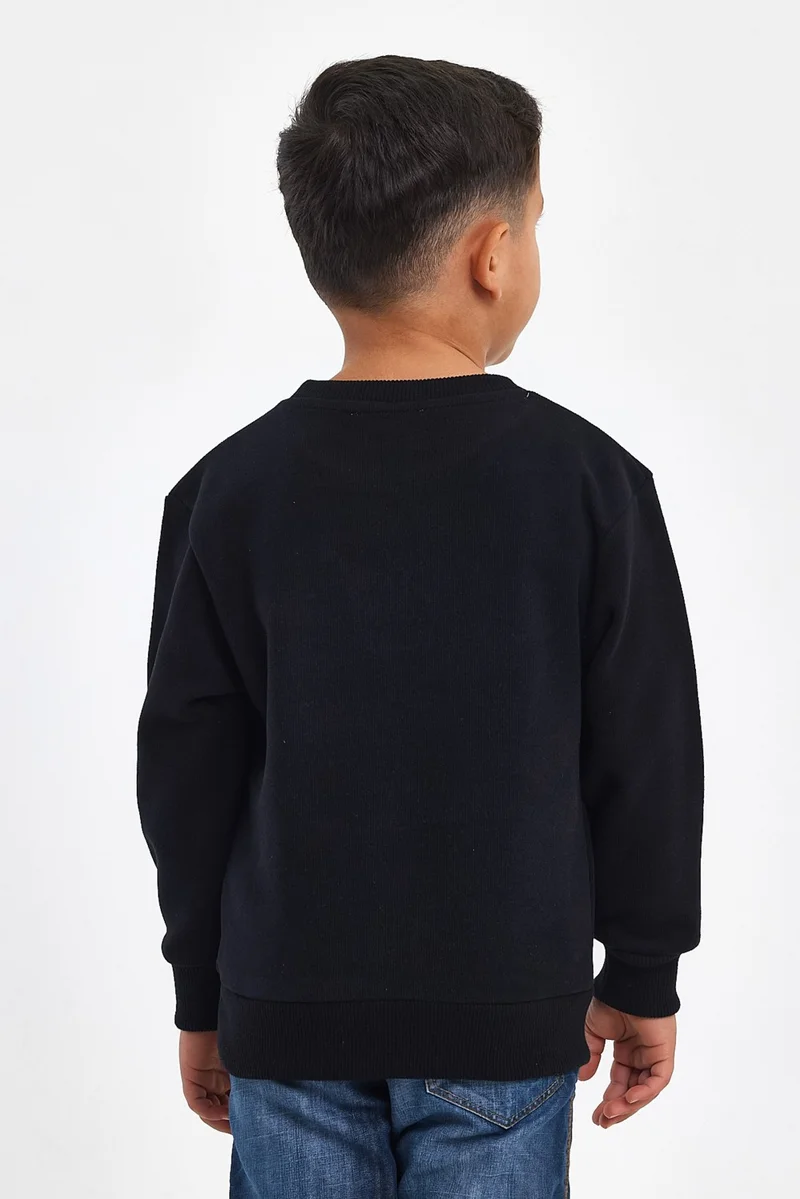 Mrs & Kids Embroidered Black Cotton Winter Crew Neck Children's Men's Sweatshirt