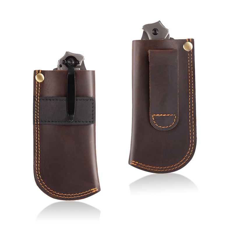 Leather  Sheath for BeltPocket  HolderHeavy Duty Folding  Sheath Belt Holder Holster EDC  Case Folding Pocket  sheaths Gift for Men Brown
