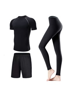 Generic Swimsuit Women's Split Large Size Conservative Swimming Trunks For Chubby Girls Long-sleeved Trousers For Students Sunscreen Diving Suit-Color:Women-gray Line Elite Three-piece (short Sleeve)-Size:3XL  - Image 1