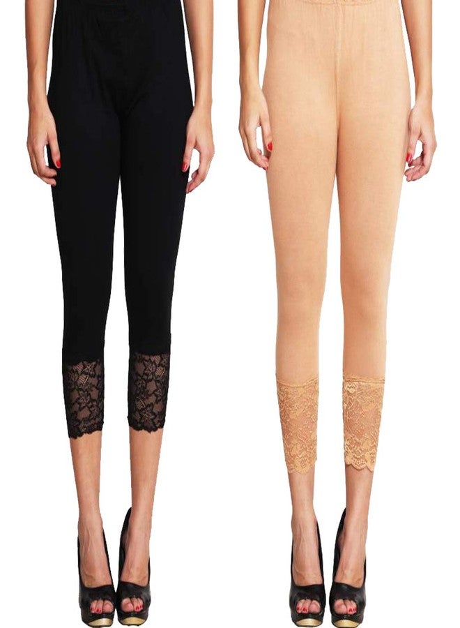 Orion Cotton Lycra Net Capri Black & Gold Color Free Size Combo - Image 1