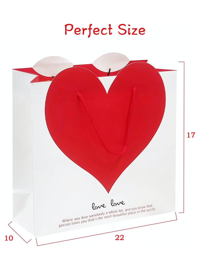 Gift Bags With Handles, 10-Piece White Heart Paper Gift Bags Set, Portable Paper Gift Bags for Birthday, Anniversary, Mother's Day, Wedding Party, 22 x 17 x 10 cm - Image 2