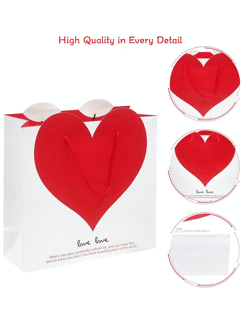 Gift Bags With Handles, 10-Piece White Heart Paper Gift Bags Set, Portable Paper Gift Bags for Birthday, Anniversary, Mother's Day, Wedding Party, 22 x 17 x 10 cm - Image 3