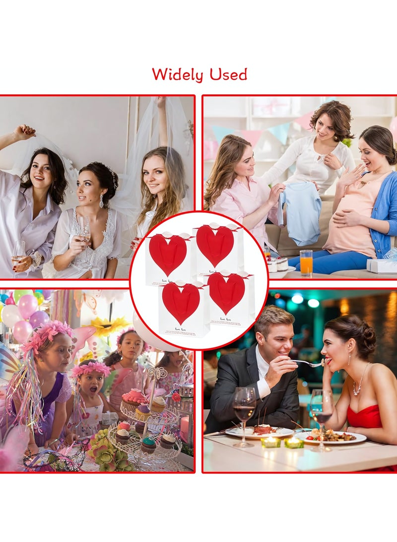 Gift Bags With Handles, 10-Piece White Heart Paper Gift Bags Set, Portable Paper Gift Bags for Birthday, Anniversary, Mother's Day, Wedding Party, 22 x 17 x 10 cm - Image 4