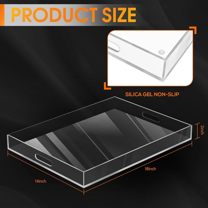 SLASA Acrylic Serving Tray with Handles, Clear Rectangular Decorative Tray for Ottoman, Coffee Table, Kitchen, Living Room, Office – 45.7 x 35.6 x 5.1 cm - Image 3