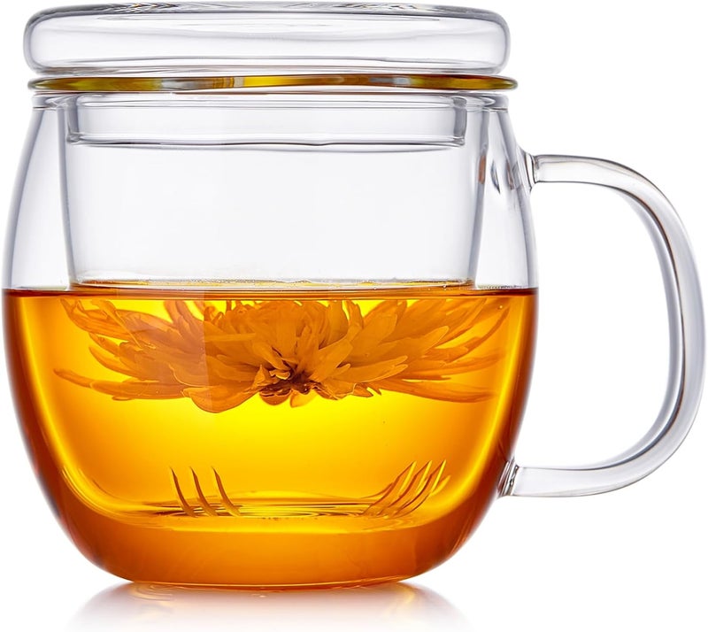 Unbreakable Glass Tea Cup with Infuser & Lid – 17.6oz Heat-Resistant Borosilicate Mug for Loose Leaf & Blooming Tea, All-in-One Personal Teacup with Removable Glass Filter - Image 1