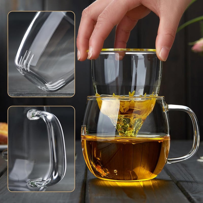Unbreakable Glass Tea Cup with Infuser & Lid – 17.6oz Heat-Resistant Borosilicate Mug for Loose Leaf & Blooming Tea, All-in-One Personal Teacup with Removable Glass Filter - Image 2