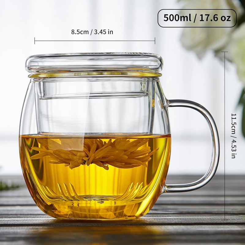 Unbreakable Glass Tea Cup with Infuser & Lid – 17.6oz Heat-Resistant Borosilicate Mug for Loose Leaf & Blooming Tea, All-in-One Personal Teacup with Removable Glass Filter - Image 4