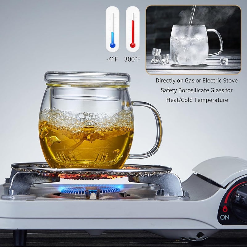 Unbreakable Glass Tea Cup with Infuser & Lid – 17.6oz Heat-Resistant Borosilicate Mug for Loose Leaf & Blooming Tea, All-in-One Personal Teacup with Removable Glass Filter - Image 5