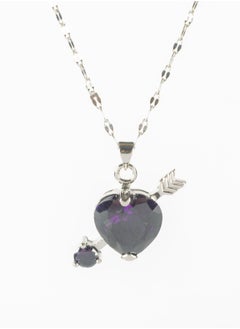 Silver Stainless Steel Necklace with a Purple Zirconic Heart Pendant