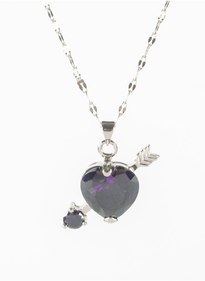 The Black Pearl Accessories - Silver Stainless Steel Necklace with a Purple Zirconic Heart Pendant - Image 1