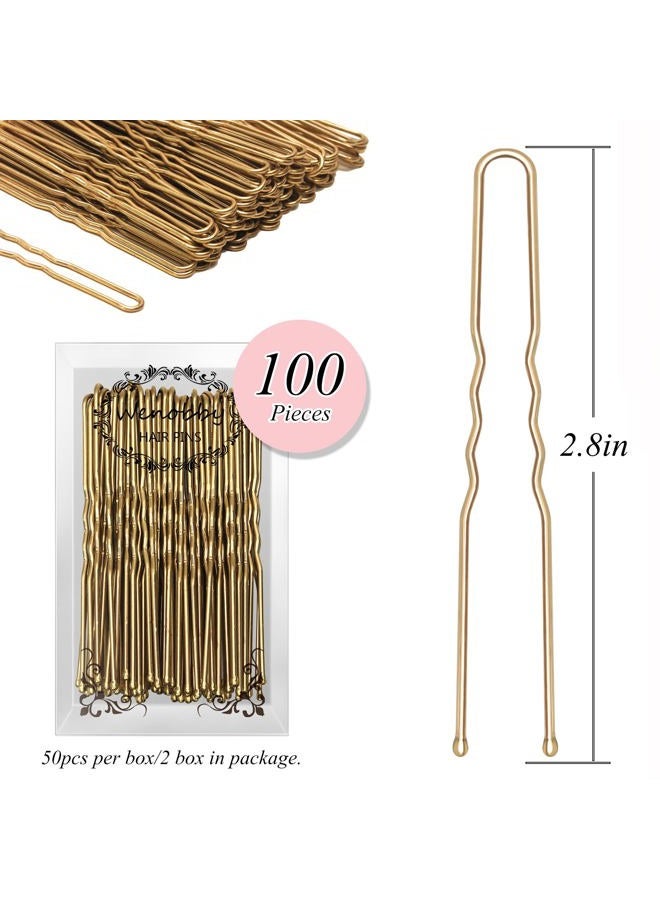 Wenobby U Shaped Gold Hair Pins for Buns, 100 PCS 2.8" Blonde Hair Pins for Women Hair Styling with Thick Hair - Image 4