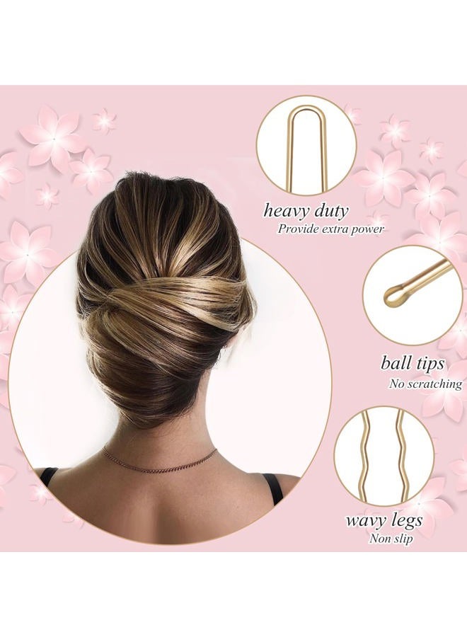 Wenobby U Shaped Gold Hair Pins for Buns, 100 PCS 2.8" Blonde Hair Pins for Women Hair Styling with Thick Hair - Image 2
