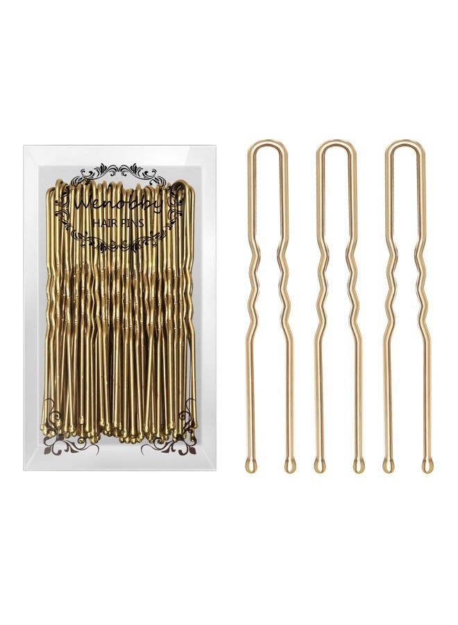 Wenobby U Shaped Gold Hair Pins for Buns, 100 PCS 2.8" Blonde Hair Pins for Women Hair Styling with Thick Hair - Image 1