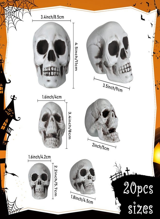 Aoriher 20 Pieces Halloween Skull Plastic Realistic Looking Skeleton Skull Human Skeleton Head Fake Decor Miniatures for Crafts Halloween Decorations for Home Table Bar Decor, 3 Sizes(Medium) - Image 2