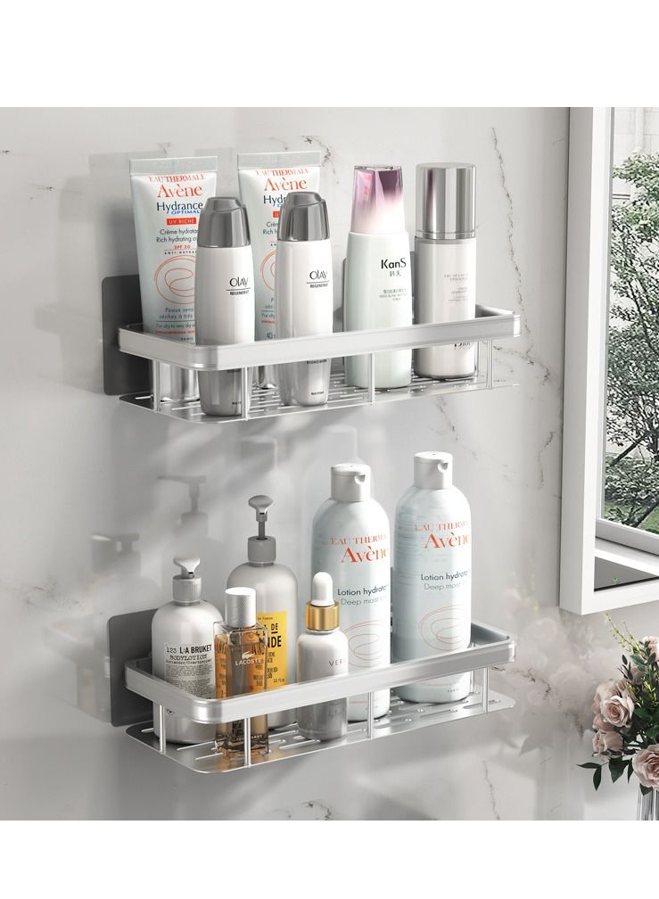 HOMESTAR 2 Packs Bathroom Shower Shelf,Bathroom Organizer Caddy Storage Shelf,Wall Shelf,No Drilling wall mounted Shelves Silver - Image 2