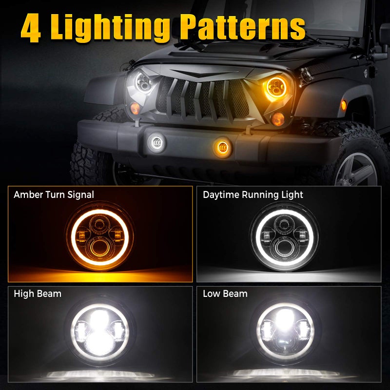 SUPAREE DOT Round LED Headlights and Fog Lights Combo fit for 1997-2018 Jeep Wrangler JK LJ TJ CJ Sahara Sport Rubicon Turn Signal DRL, Hi/Lo Beam, Halo Ring 7inch Front Head and 4inch Fog Lights - Image 2