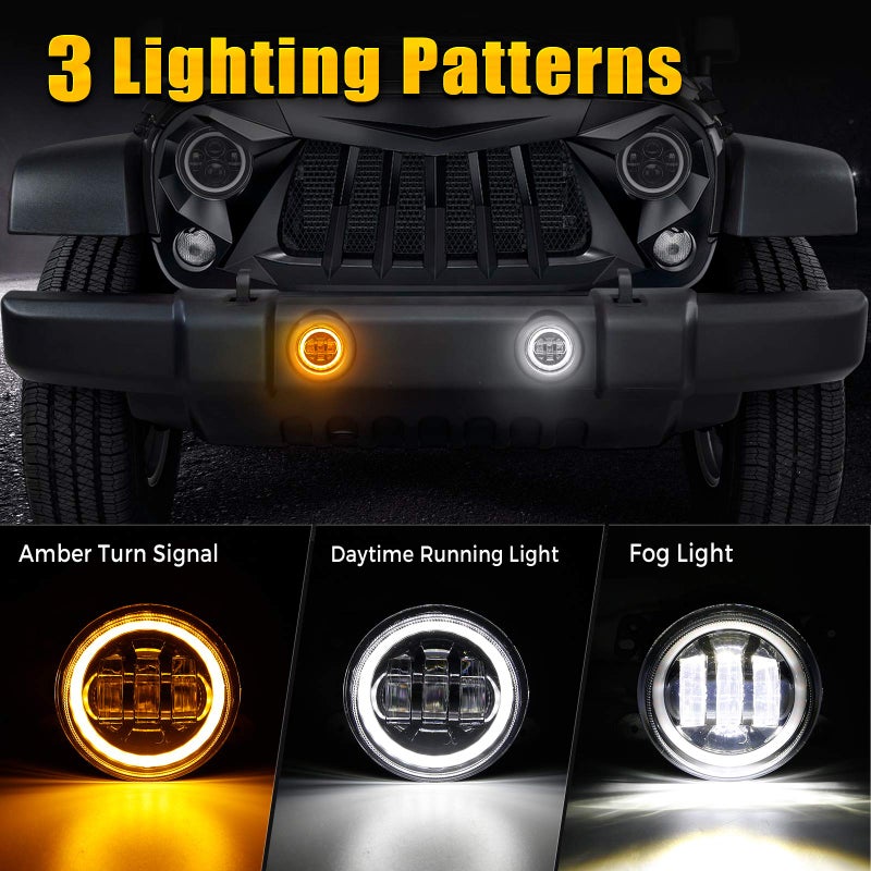 SUPAREE DOT Round LED Headlights and Fog Lights Combo fit for 1997-2018 Jeep Wrangler JK LJ TJ CJ Sahara Sport Rubicon Turn Signal DRL, Hi/Lo Beam, Halo Ring 7inch Front Head and 4inch Fog Lights - Image 3