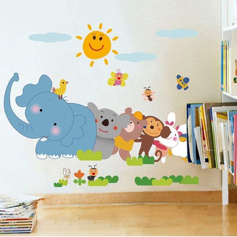 Decals Design 'Jungle Cartoon Cute Animals' Wall Sticker (PVC Vinyl, 60 cm x 90 cm, Multicolour) - Image 1