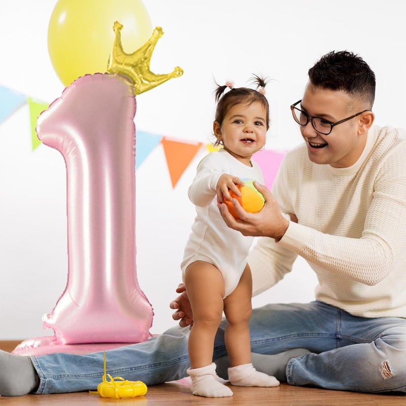 Eoopoon 42 Inch Crown Pink Number Balloon, Number 1 Balloon with Base for Girls 1th Birthday Party Decoration, Anniversary Decor Theme Party Supplies (Pink 1) - Image 3