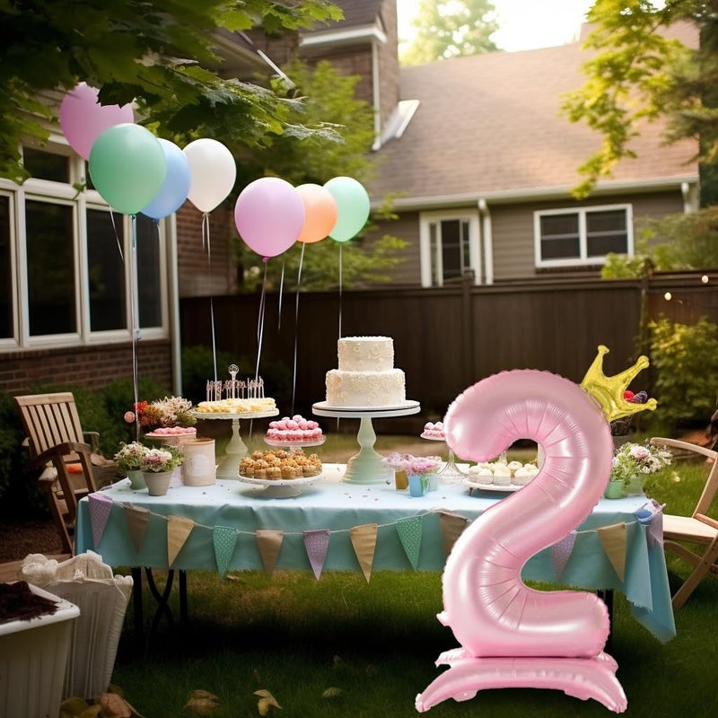 Eoopoon 42 Inch Crown Pink Number Balloon, Number 1 Balloon with Base for Girls 1th Birthday Party Decoration, Anniversary Decor Theme Party Supplies (Pink 1) - Image 4