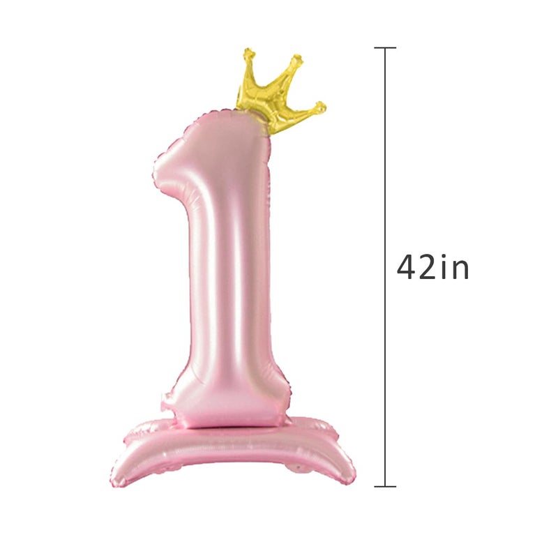Eoopoon 42 Inch Crown Pink Number Balloon, Number 1 Balloon with Base for Girls 1th Birthday Party Decoration, Anniversary Decor Theme Party Supplies (Pink 1) - Image 5