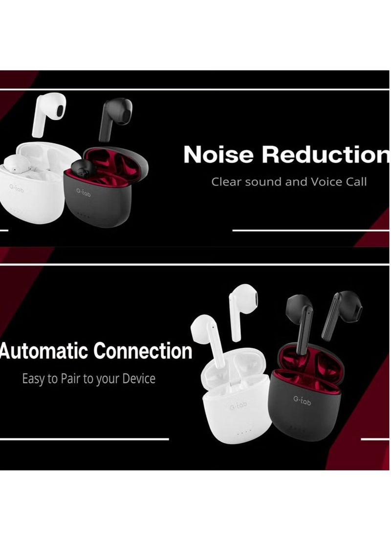 G-Tab G tab Wireless Earbuds X5 Bluetooth V5.3 Wireless Headset Earphones with Dual Mic Noice Cancelation White/Black - Image 4