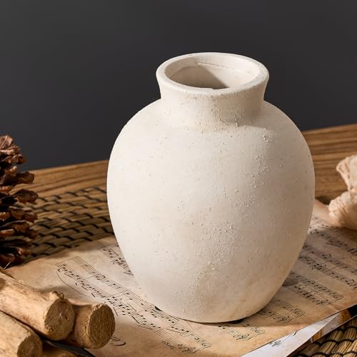 SIDUCAL Ceramic Decorative Flower Vase | 6 Inch Pottery Rustic Farmhouse Boho Vase for Home Decor, Table, Living Room, Bathroom, Shelf, Mantel Decoration, Wedding, White - Image 4