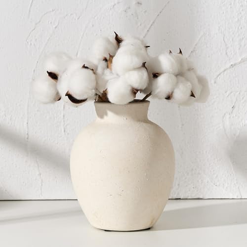 SIDUCAL Ceramic Decorative Flower Vase | 6 Inch Pottery Rustic Farmhouse Boho Vase for Home Decor, Table, Living Room, Bathroom, Shelf, Mantel Decoration, Wedding, White - Image 3