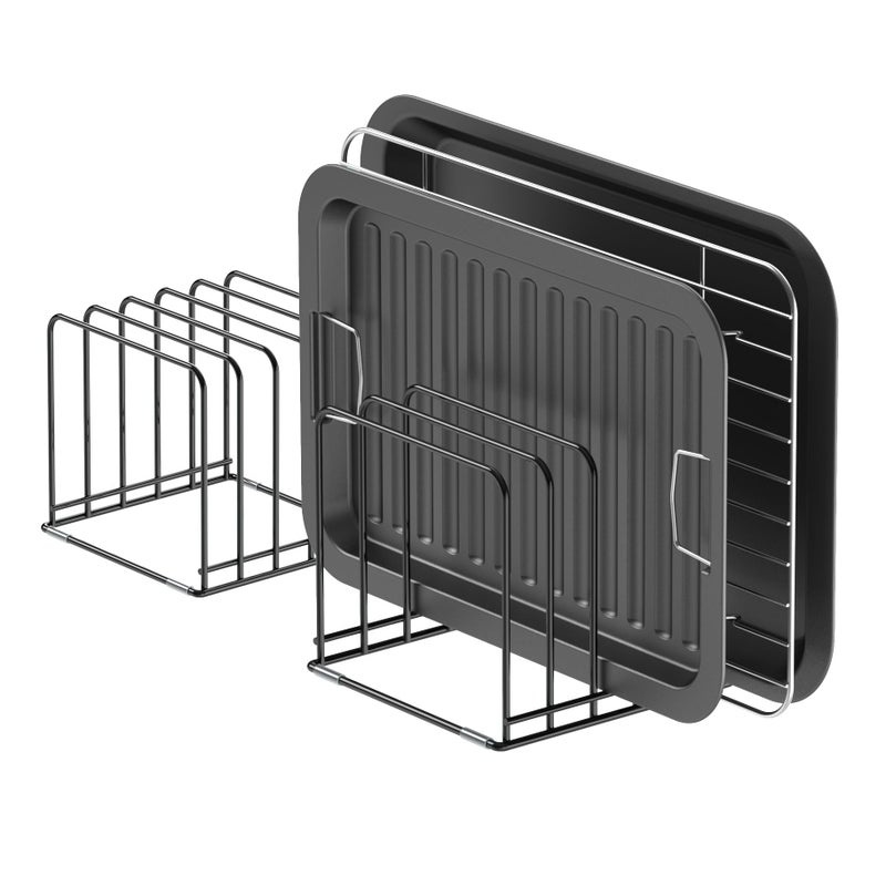KORRTFID Kitchen Cabinet Organizer Steel Cookware Holder Divided Holder with 5 Slots for Skillets Baking Tray and Chopping Board Rack  Baking Pan Holder Storage 2 PCS