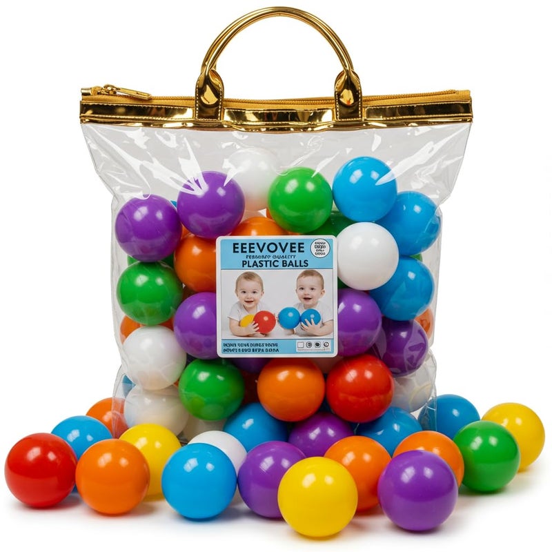 EEVOVEE , 100 Pcs 4 cm Soft and Safe Plastic Pool Softball for Kids. 8 Colorful (BPA-Free and Non-Toxic Plastic Balls for Kids - ISI 9873 Safety Certified), Multicolour - Image 1