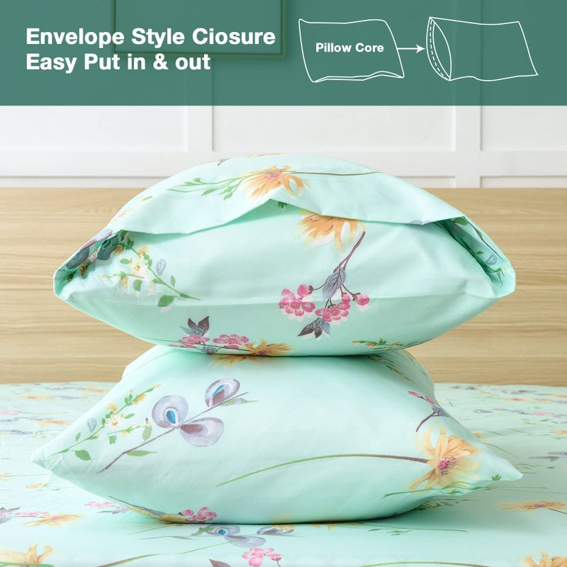JSD Green Floral Queen Sheet Set 6 Piece, Soft Boho Printed Microfiber Bed Sheets Extra Deep Pocket, Oeko-TEX Certified - Image 3