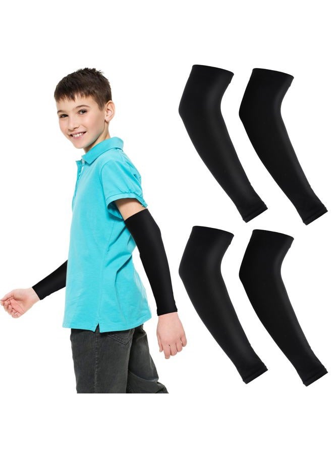 Telooco 2 Pairs Children's Sun Protection Sleeves Black Anti-Cut Sleeves Anti-UV Compressed Ice Silk for Kids Boys and Girls, Black, 24*8.5cm/9.4*3.3in - Image 1
