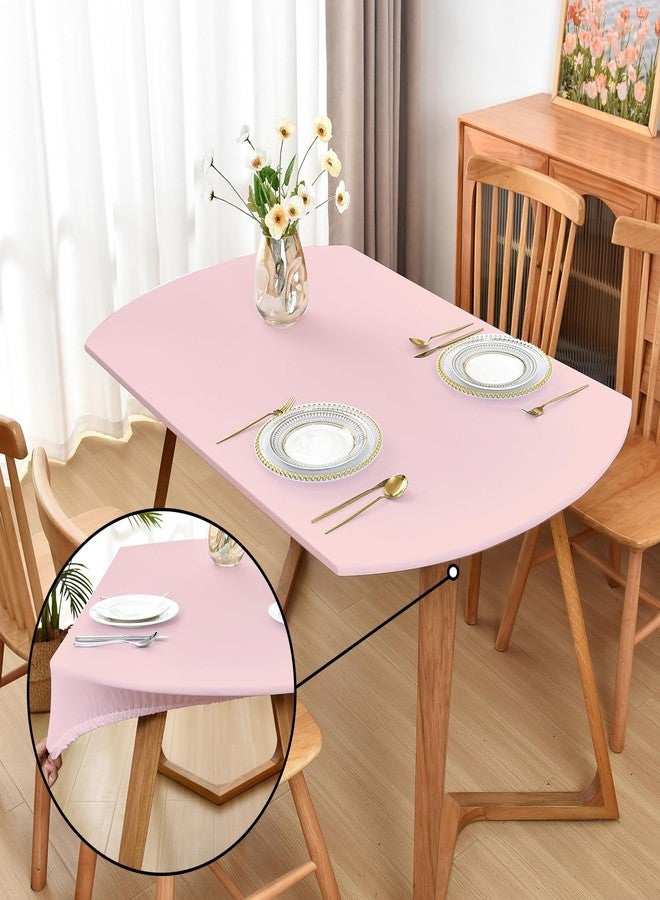 Amonsa Oval Fitted Tablecloth with Elastic Edge:Not Vinyl Tight Stretchy Fabric Table Cover Washable Anti-Wrinkle Table Cloth for Outdoor Party Table Protector Pink 48×68 Inch - Image 1