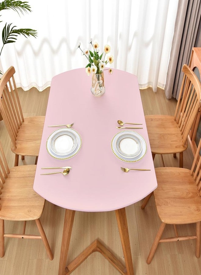 Amonsa Oval Fitted Tablecloth with Elastic Edge:Not Vinyl Tight Stretchy Fabric Table Cover Washable Anti-Wrinkle Table Cloth for Outdoor Party Table Protector Pink 48×68 Inch - Image 5