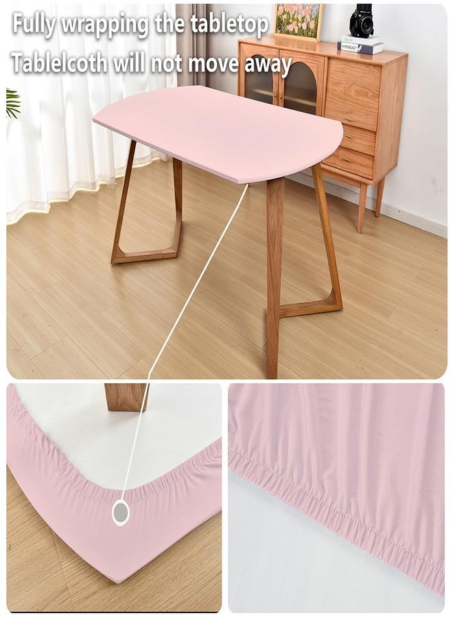 Amonsa Oval Fitted Tablecloth with Elastic Edge:Not Vinyl Tight Stretchy Fabric Table Cover Washable Anti-Wrinkle Table Cloth for Outdoor Party Table Protector Pink 48×68 Inch - Image 2