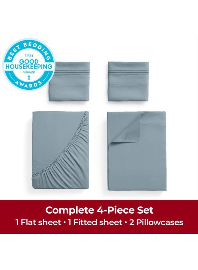 mellanni Bed Sheet Set - Brushed Microfiber 1800 Bedding - Wrinkle, Fade, Stain Resistant - 4 Piece (for Extra Deep Mattresses, King, Spa Blue) - Image 4