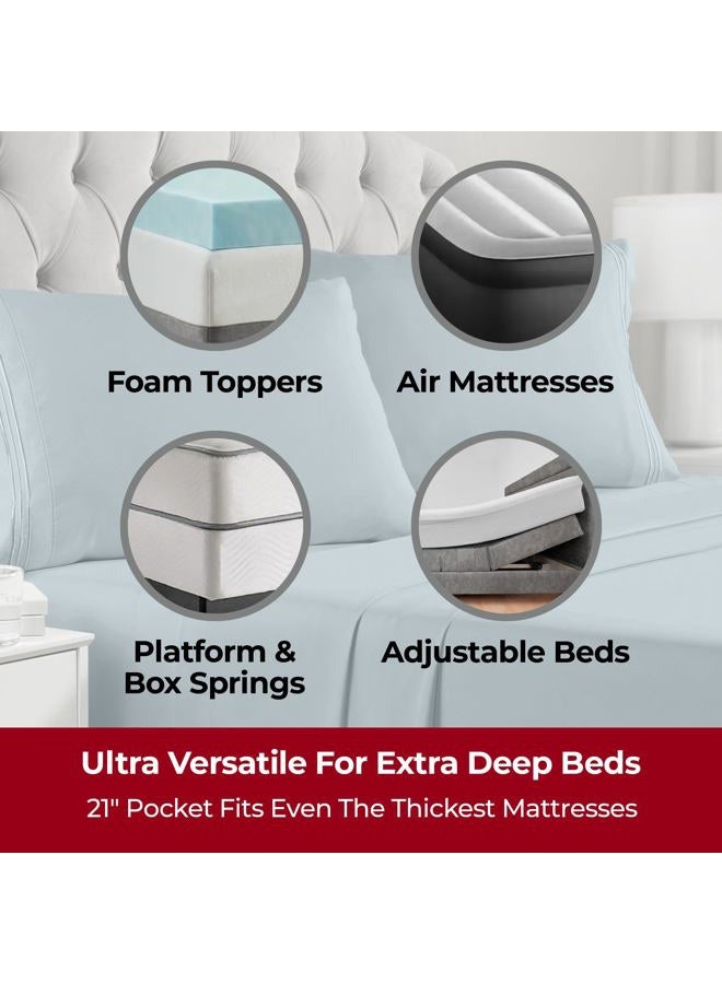 mellanni Bed Sheet Set - Brushed Microfiber 1800 Bedding - Wrinkle, Fade, Stain Resistant - 4 Piece (for Extra Deep Mattresses, King, Spa Blue) - Image 2